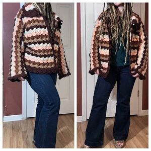Handmade Crochet Neopolitan GrannyCore Boho Hippie Cardigan Jacket Fall Autumn